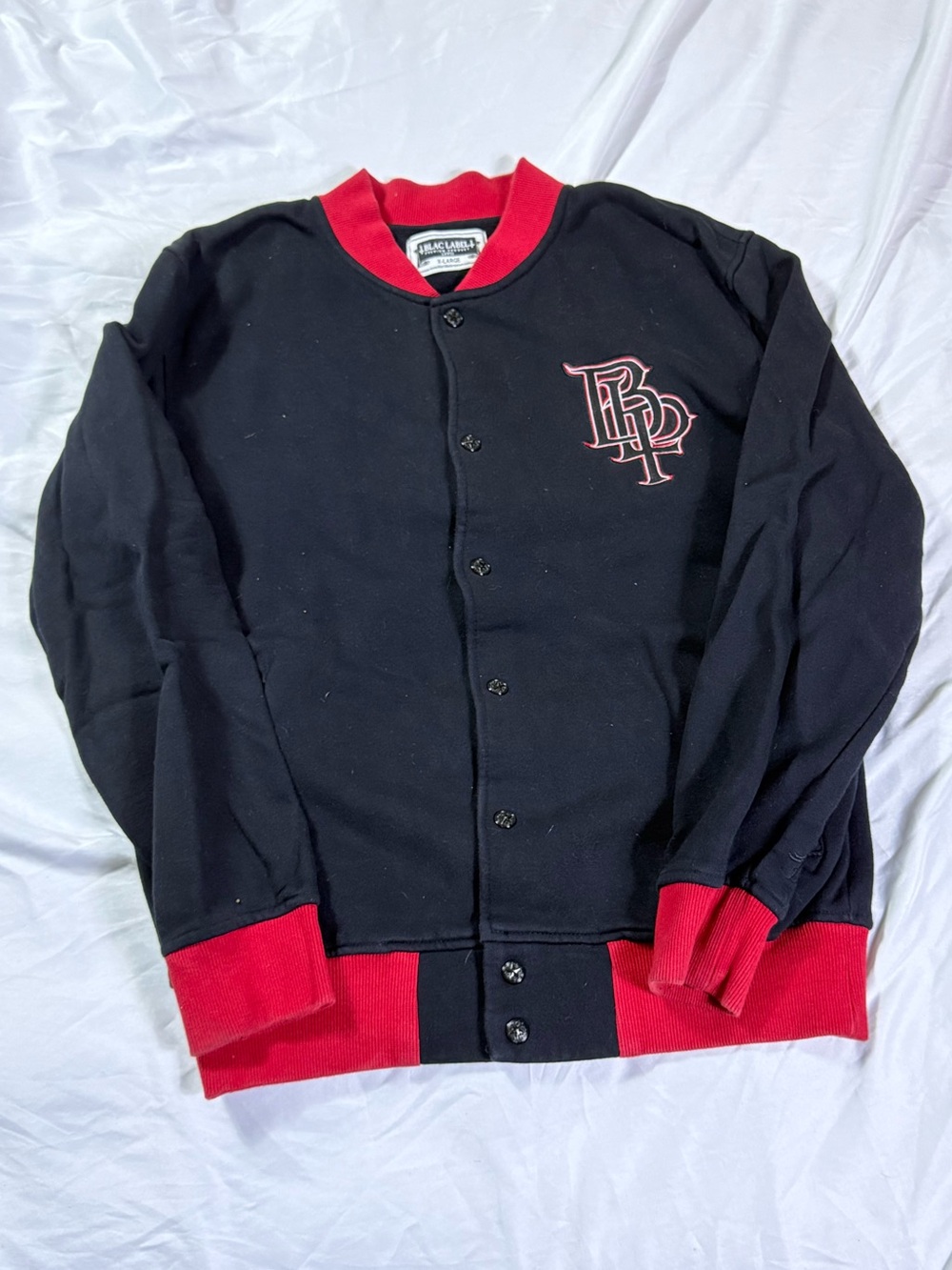 Black and Red Bomber Jacket with Logo Detail
